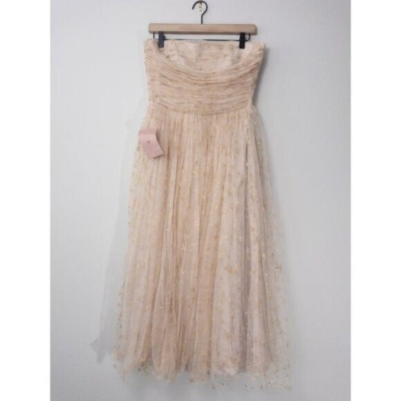 NWT BHLDN x Joanna August Brenda Star Strapless Midi Dress 8 Gold Bridal Tulle - Picture 7 of 14
